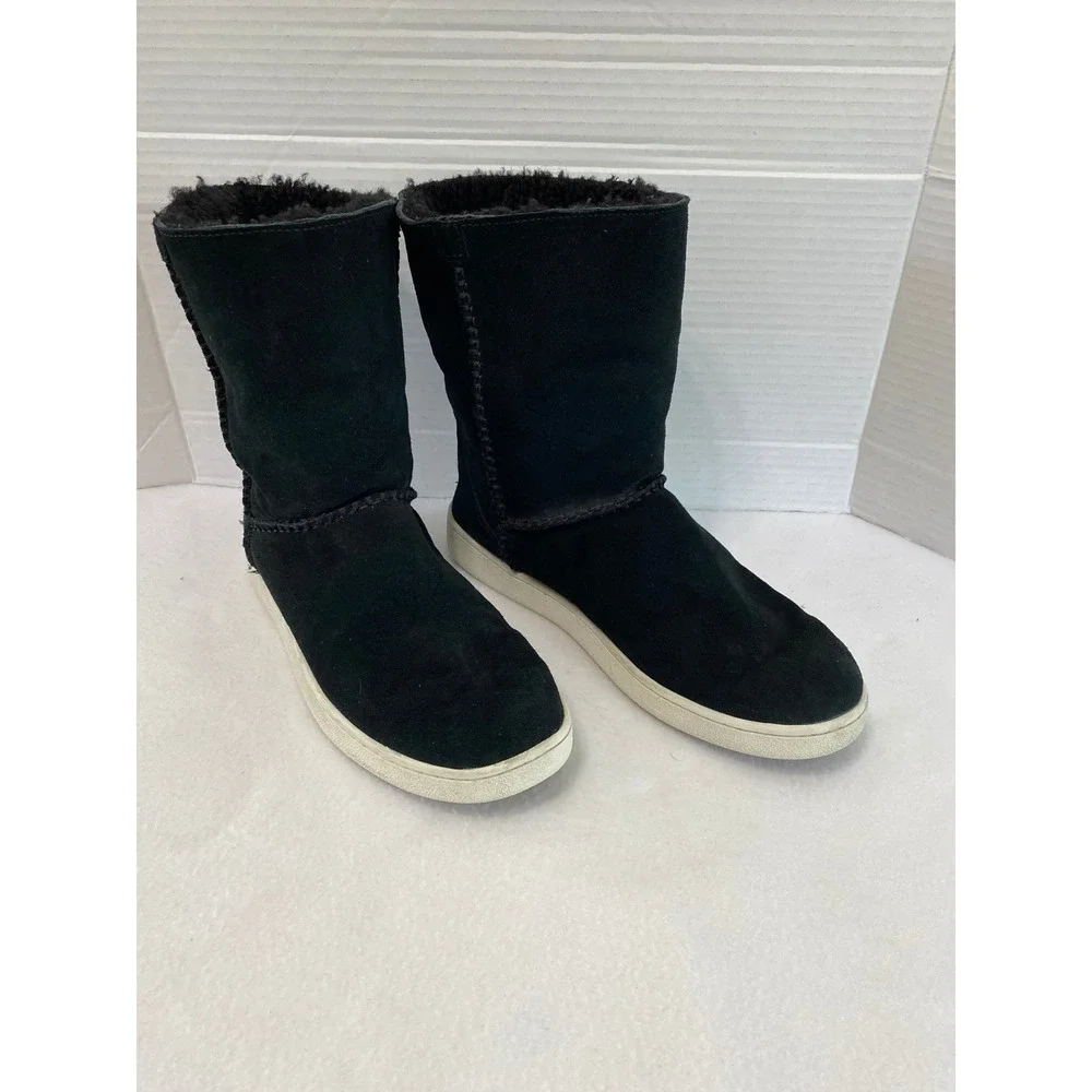 UGG 1094811 Mid Calf Boots Womens 10 Black Suede Faux Fur Lined Sneaker Sole